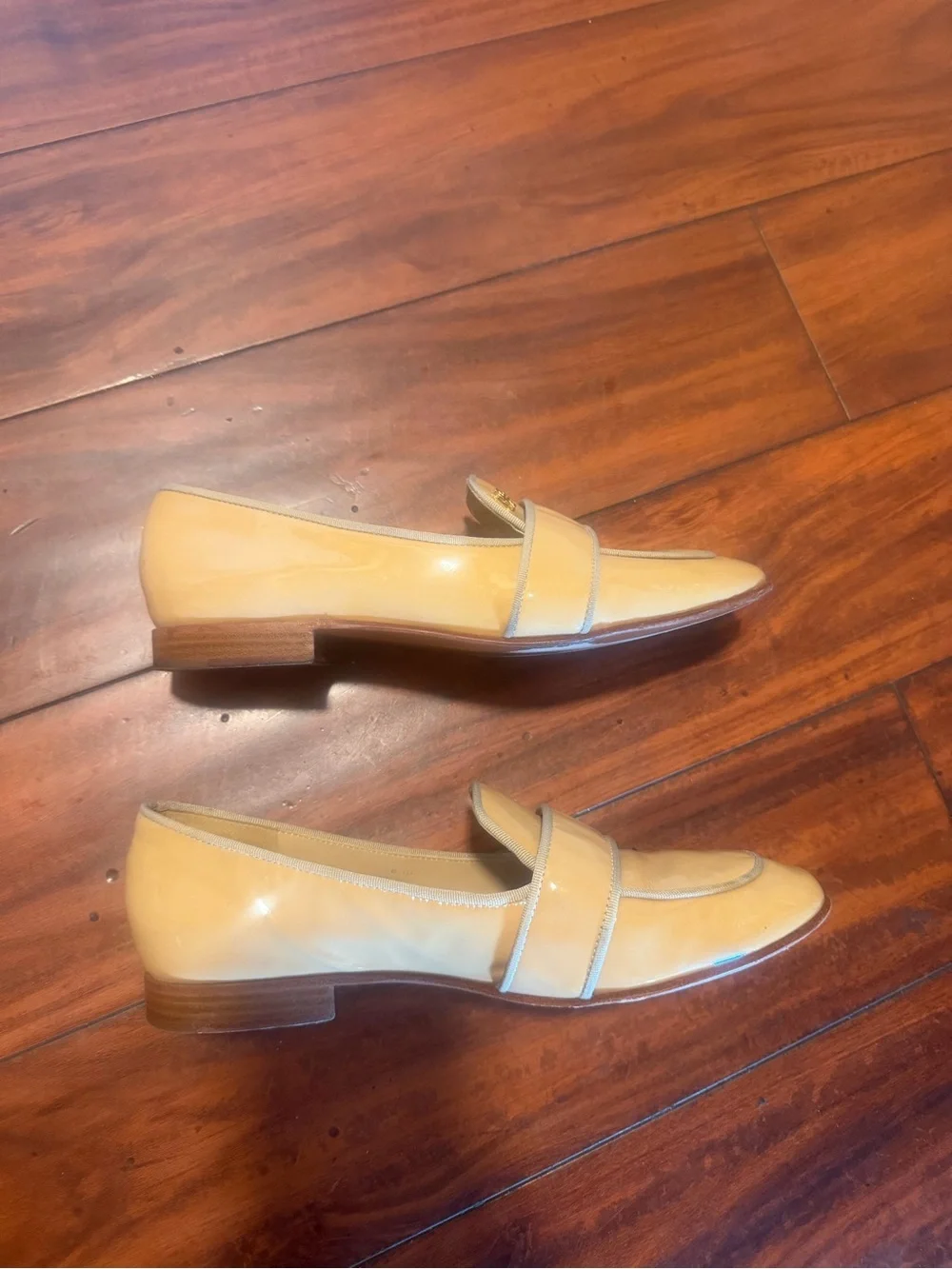 Tory Burch Beige Patent Leather Penny Loafers